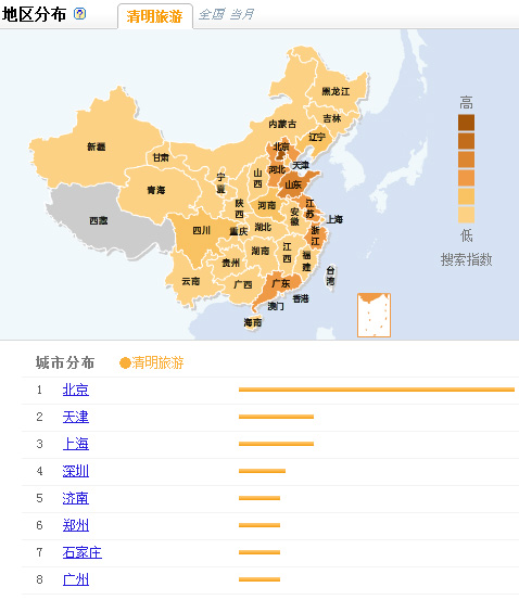 清明旅游搜索热门地区