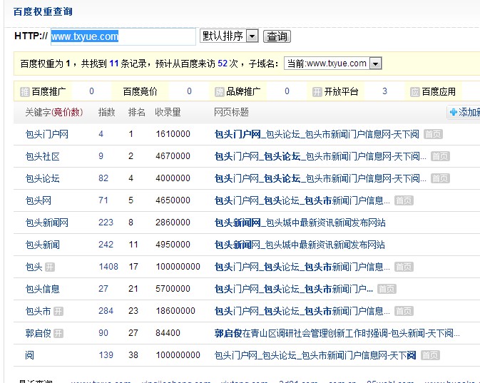 网站现有关键词排名情况